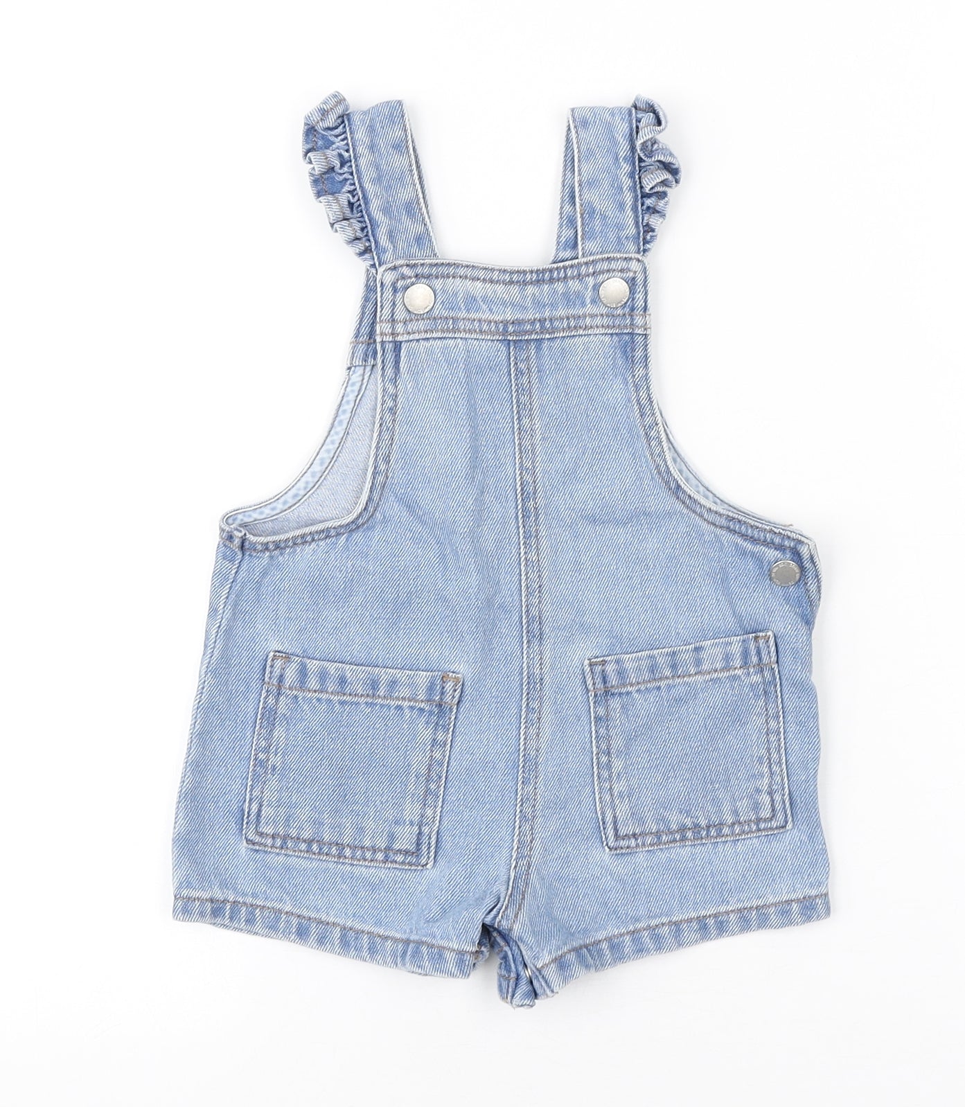 F&F Girls Blue Cotton Dungaree Outfit/Set Size 12-18 Months Snap