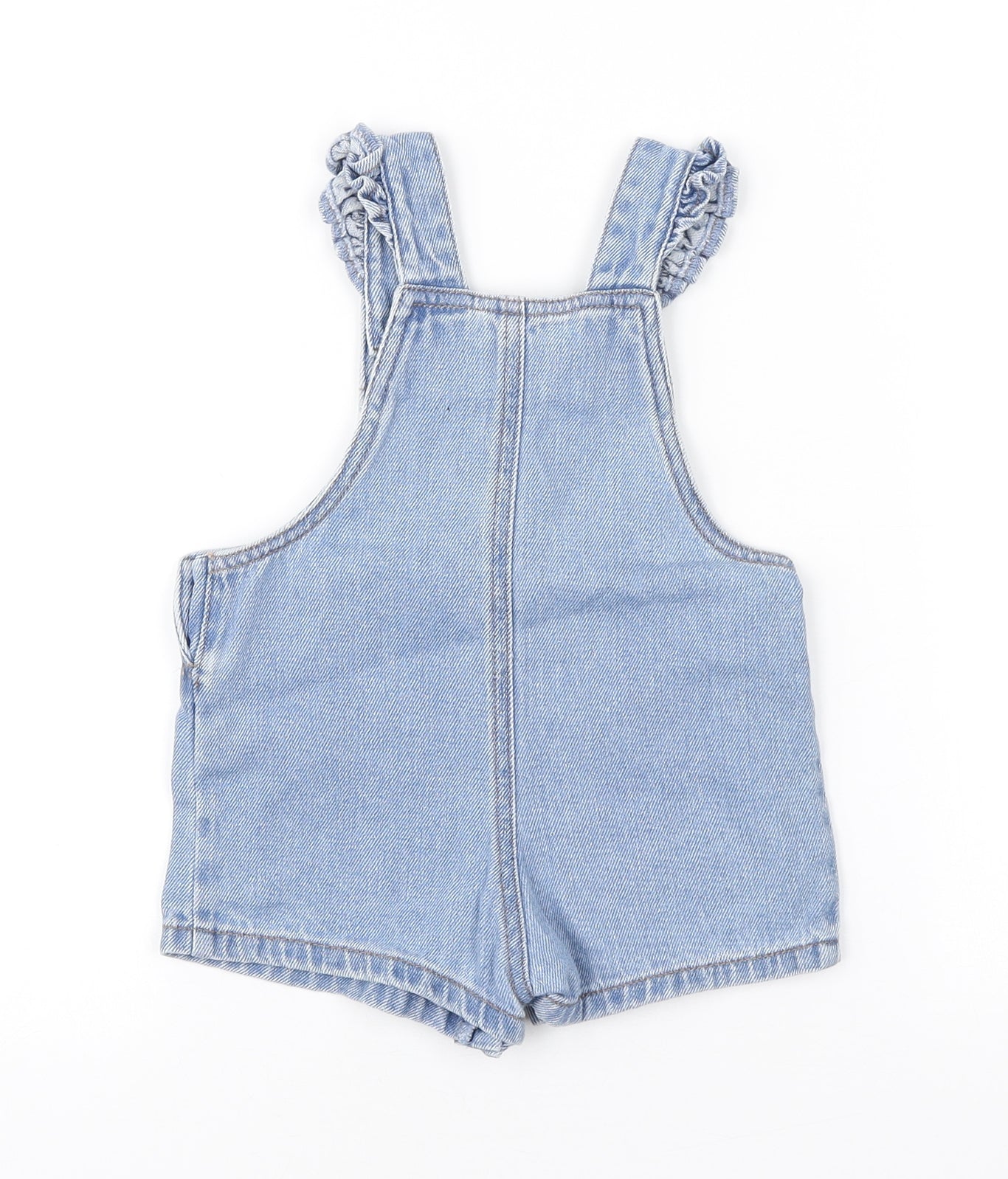 F&F Girls Blue Cotton Dungaree Outfit/Set Size 12-18 Months Snap