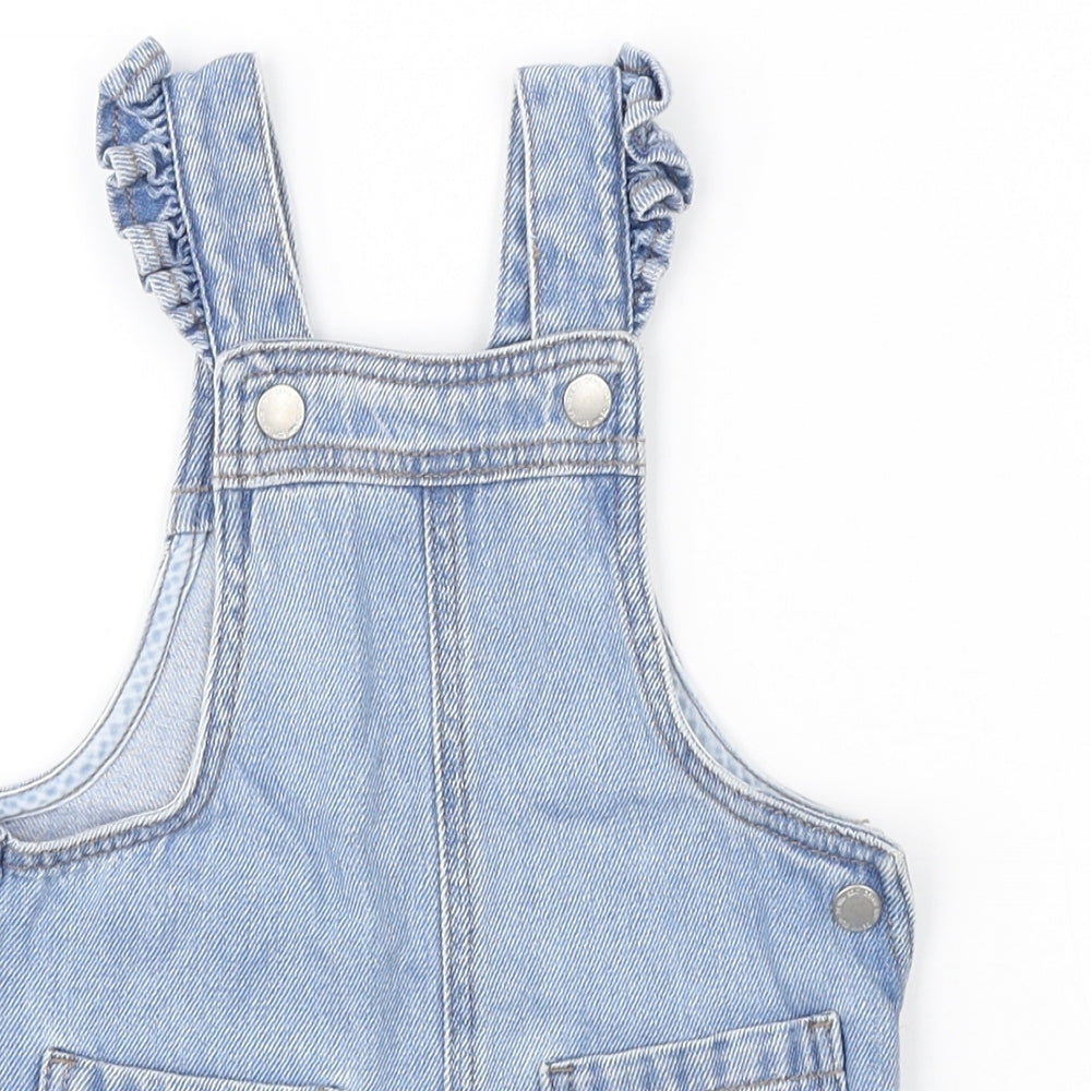 F&F Girls Blue Cotton Dungaree Outfit/Set Size 12-18 Months Snap