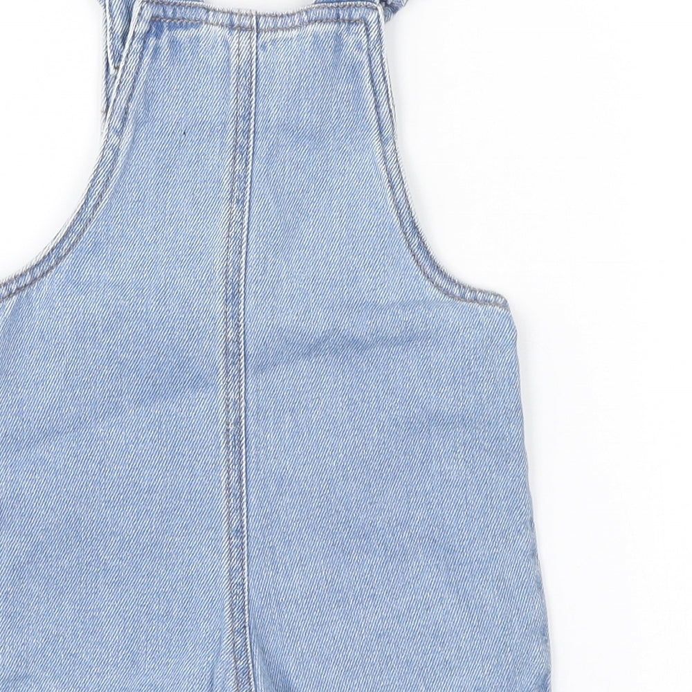 F&F Girls Blue Cotton Dungaree Outfit/Set Size 12-18 Months Snap