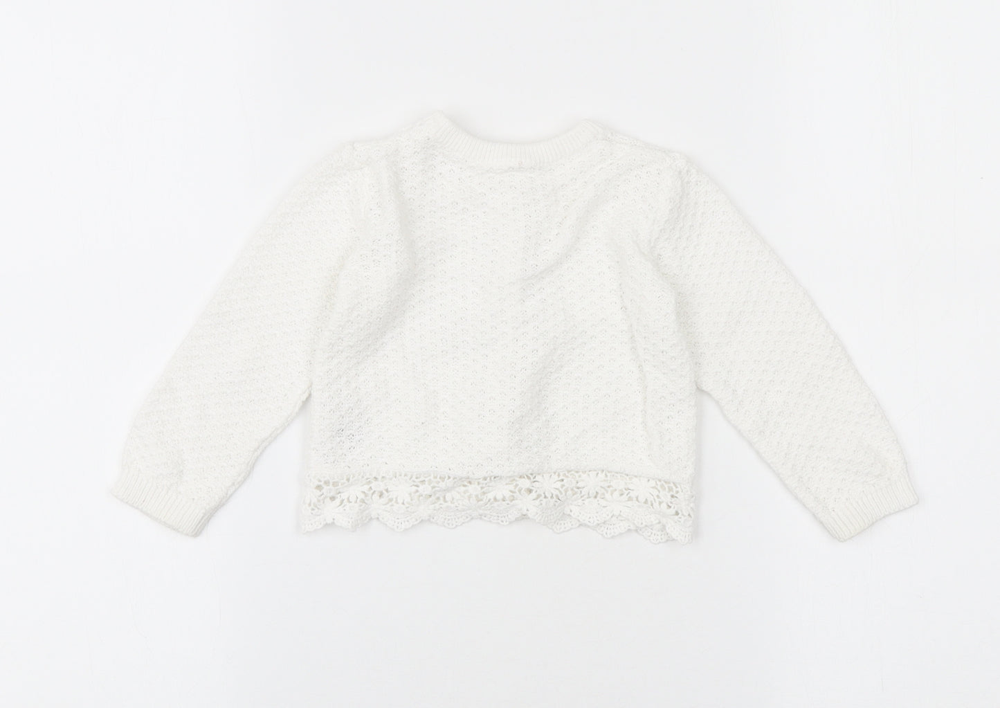 F&F Girls White Cotton Cardigan Jumper Size 9-12 Months Button - Lace trim