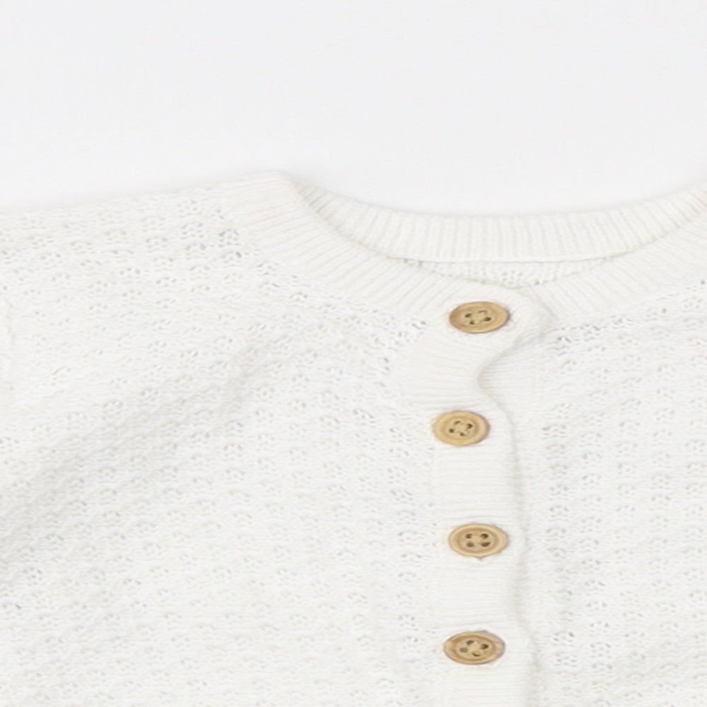 F&F Girls White Cotton Cardigan Jumper Size 9-12 Months Button - Lace trim
