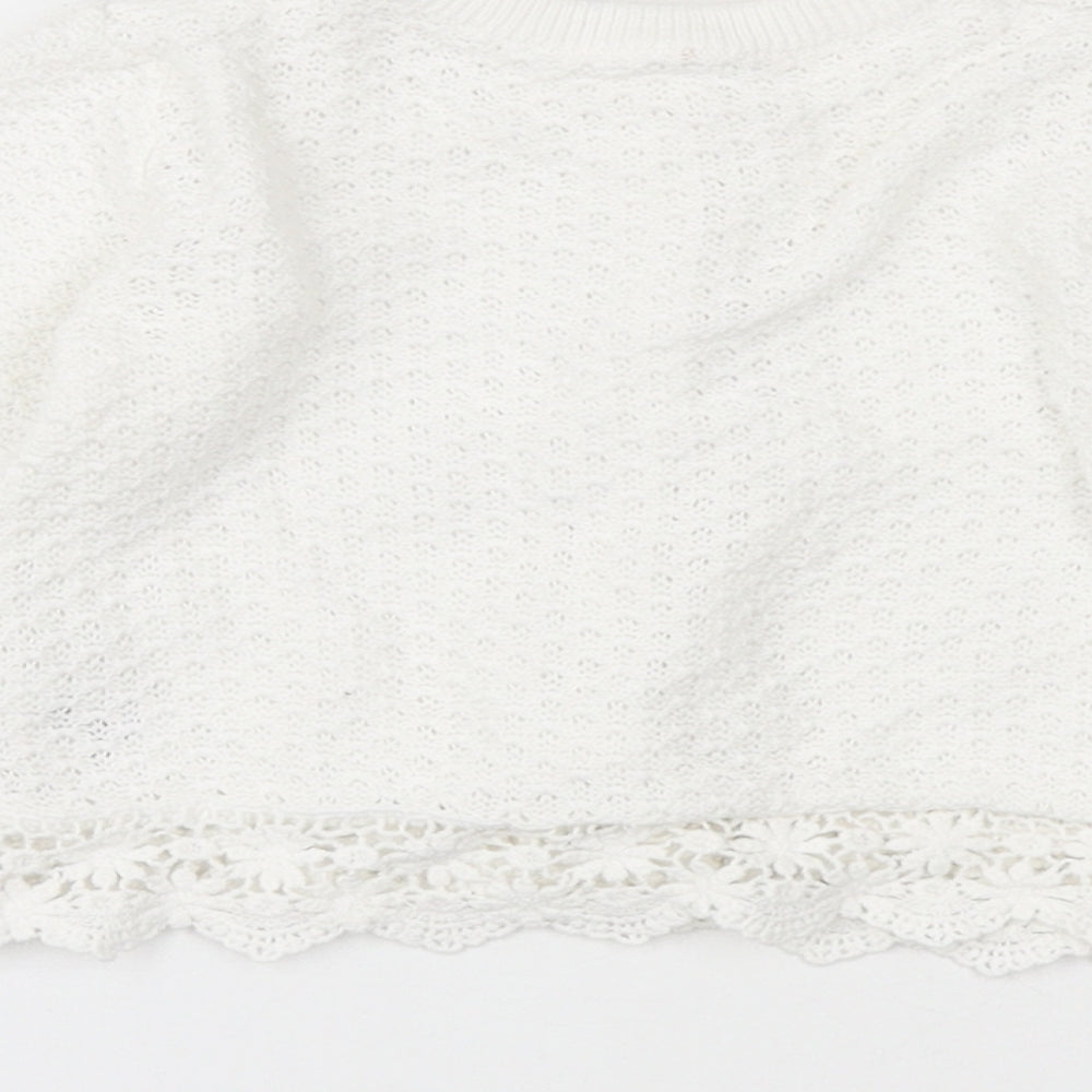 F&F Girls White Cotton Cardigan Jumper Size 9-12 Months Button - Lace trim