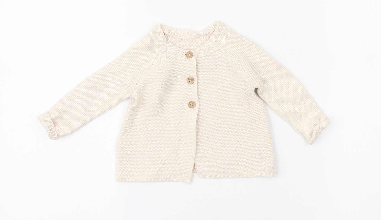 George Baby Beige Cotton Cardigan Jumper Size 3-6 Months Button