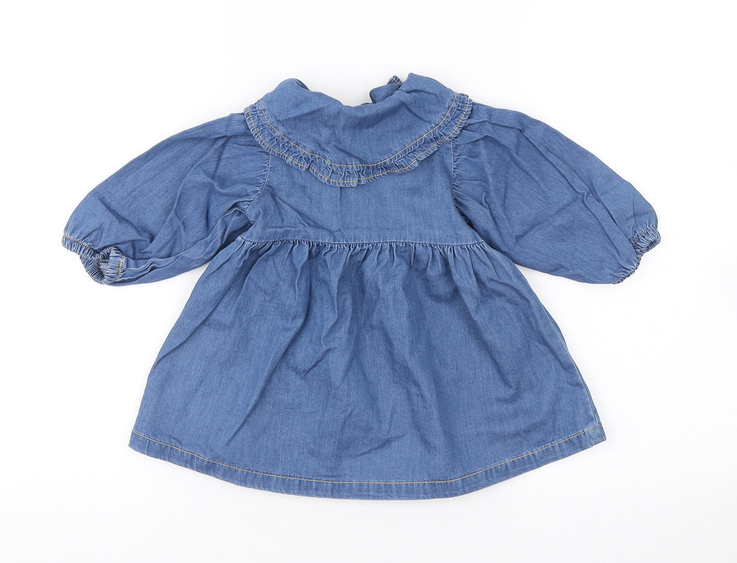 NEXT Girls Blue Cotton A-Line Size 6-9 Months Collared Button - Unicorn