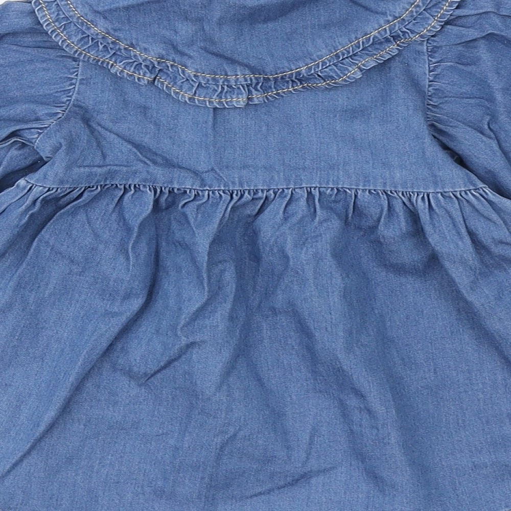 NEXT Girls Blue Cotton A-Line Size 6-9 Months Collared Button - Unicorn