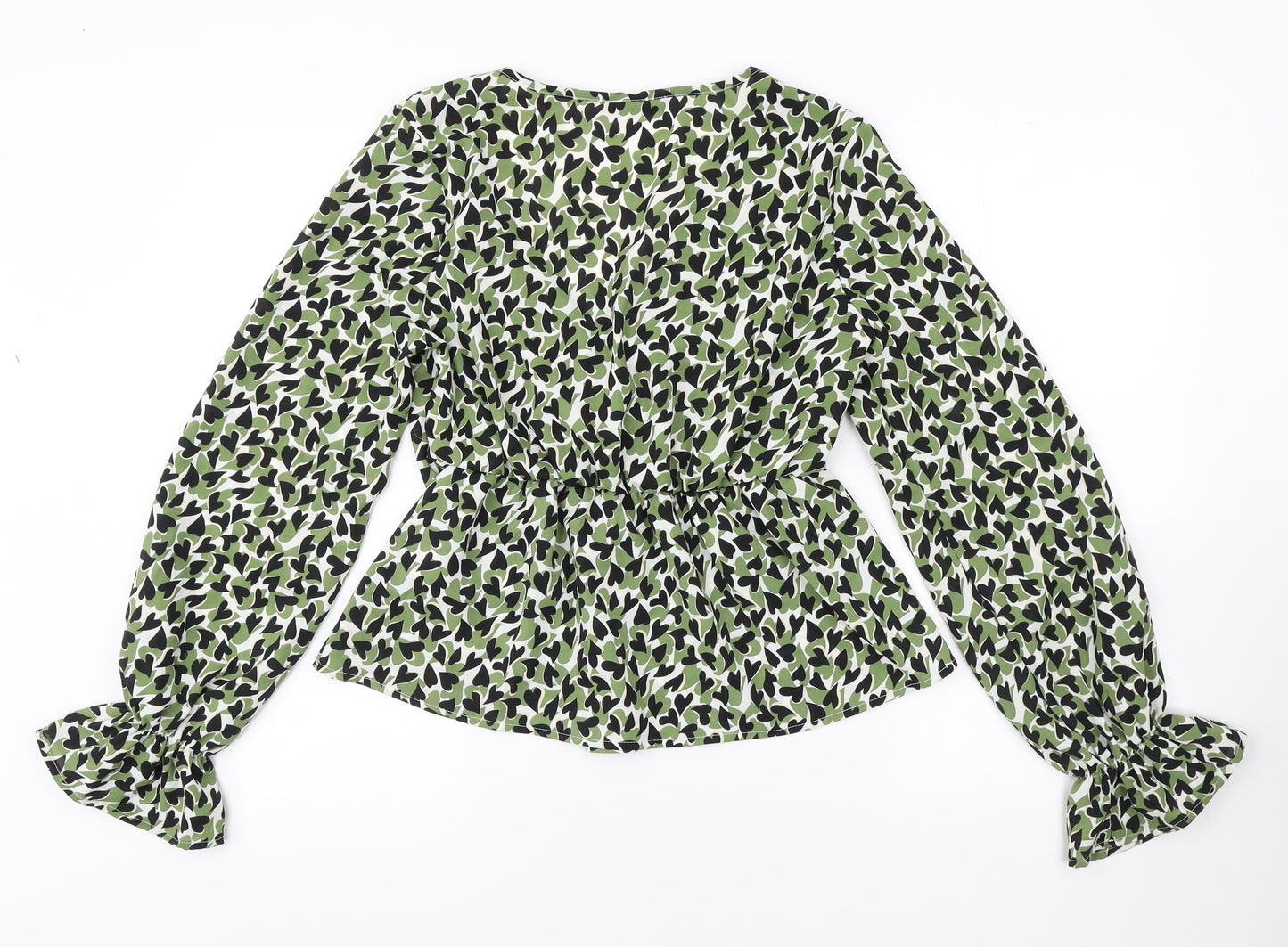 SheIn Womens Multicoloured Geometric Polyester Basic Blouse Size M V-Neck - Heart pattern