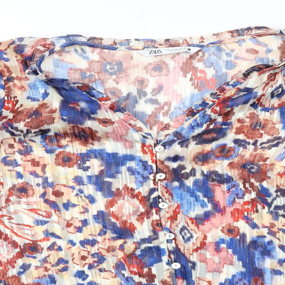 Zara Womens Multicoloured Polyester Basic Blouse Size M V-Neck - Tie dye, Flared sleeves