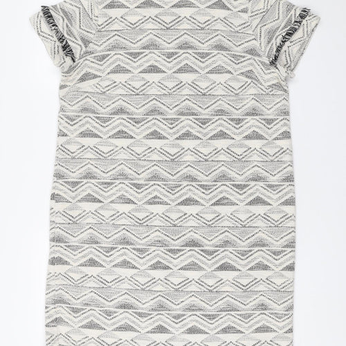 NEXT Womens Beige Geometric Cotton Sheath Size 18 Scoop Neck Pullover