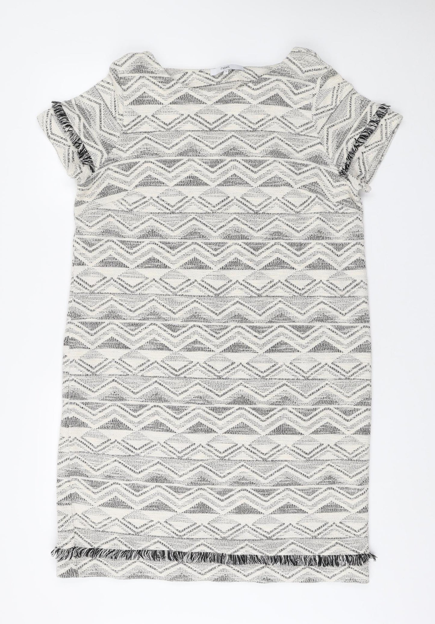 NEXT Womens Beige Geometric Cotton Sheath Size 18 Scoop Neck Pullover