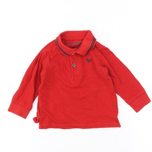 NEXT Boys Red Cotton Basic Polo Size 12 Months Collared Button - Dinosaur