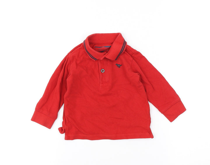 NEXT Boys Red Cotton Basic Polo Size 12 Months Collared Button - Dinosaur