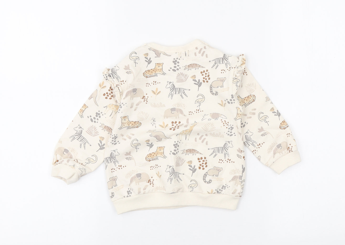 TU Baby Beige Cotton Pullover Jumper Size 9-12 Months Button - Safari Animals