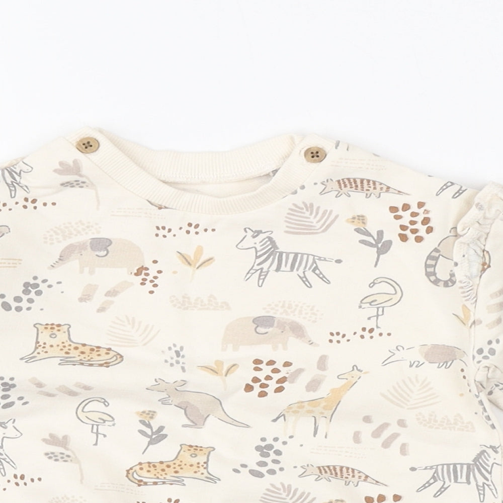 TU Baby Beige Cotton Pullover Jumper Size 9-12 Months Button - Safari Animals