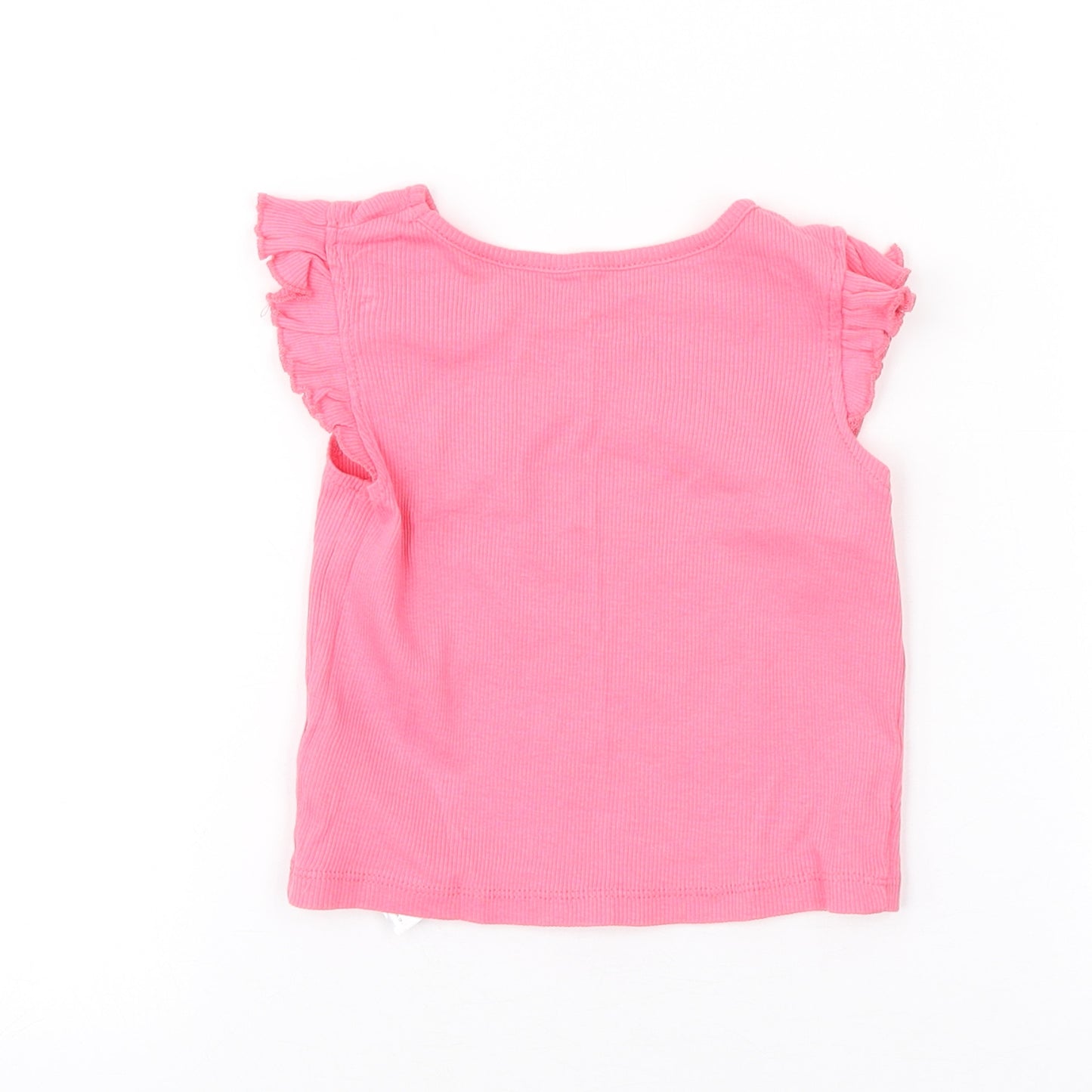 Primark Girls Pink Cotton Basic Tank Size 9-12 Months Round Neck Pullover - Ribbed Ruffled straps