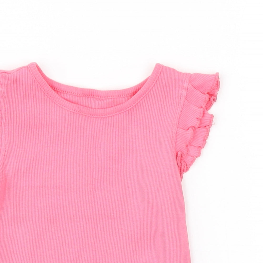 Primark Girls Pink Cotton Basic Tank Size 9-12 Months Round Neck Pullover - Ribbed Ruffled straps