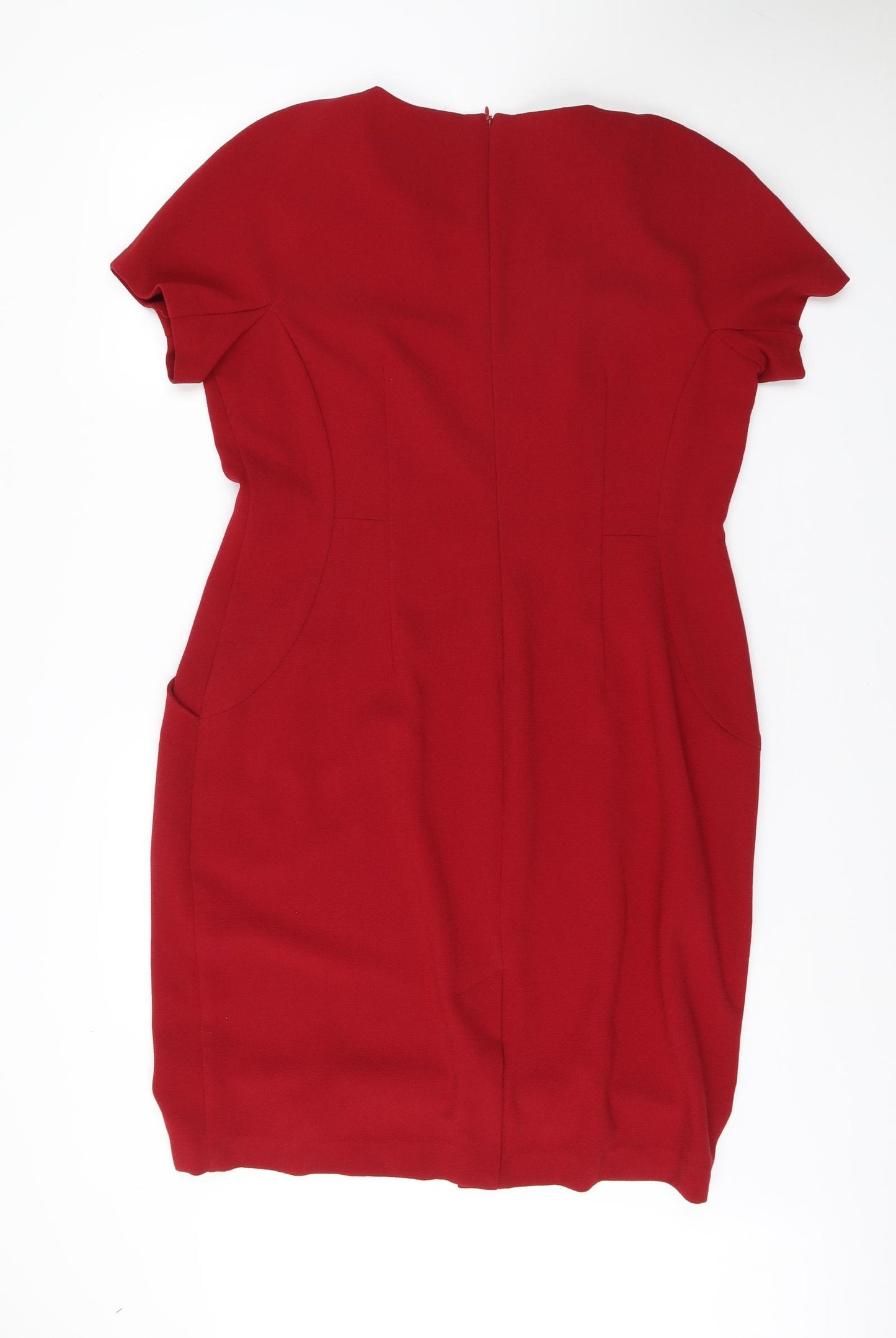 NEXT Womens Red Polyester Sheath Size 18 Scoop Neck Zip