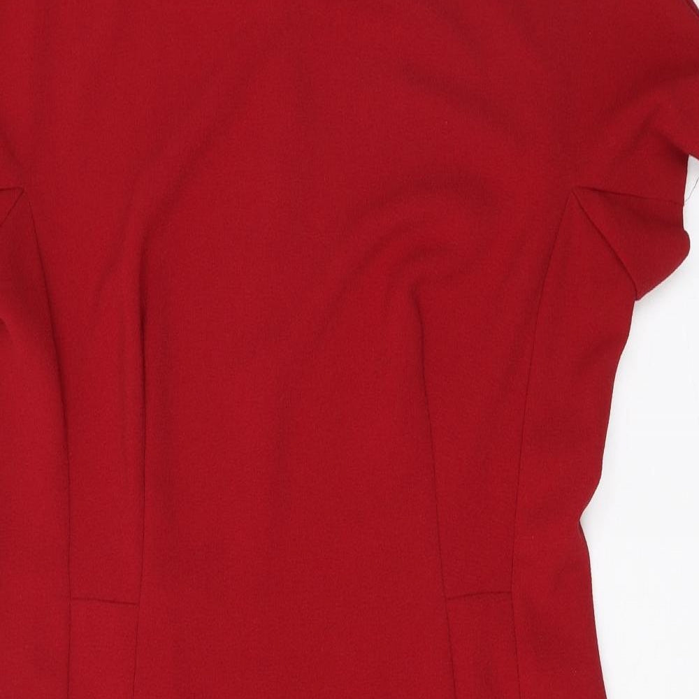 NEXT Womens Red Polyester Sheath Size 18 Scoop Neck Zip
