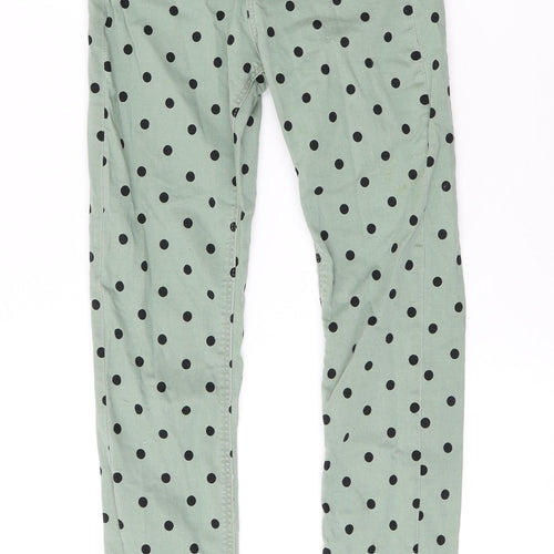 Stradivarius Womens Green Polka Dot Cotton Skinny Jeans Size 4 L26 in Regular Button
