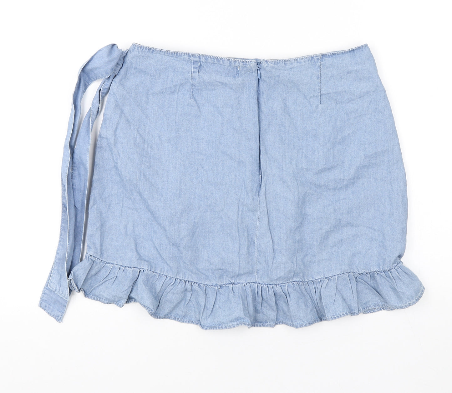 Primark Womens Blue Cotton Mini Skirt Size 12 Zip - Tie detail