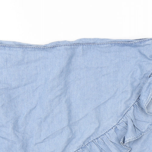 Primark Womens Blue Cotton Mini Skirt Size 12 Zip - Tie detail