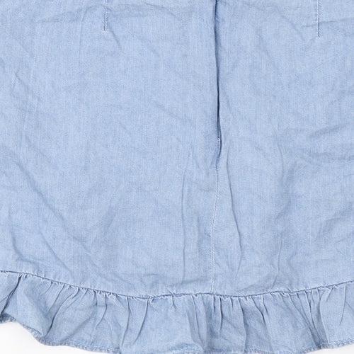 Primark Womens Blue Cotton Mini Skirt Size 12 Zip - Tie detail