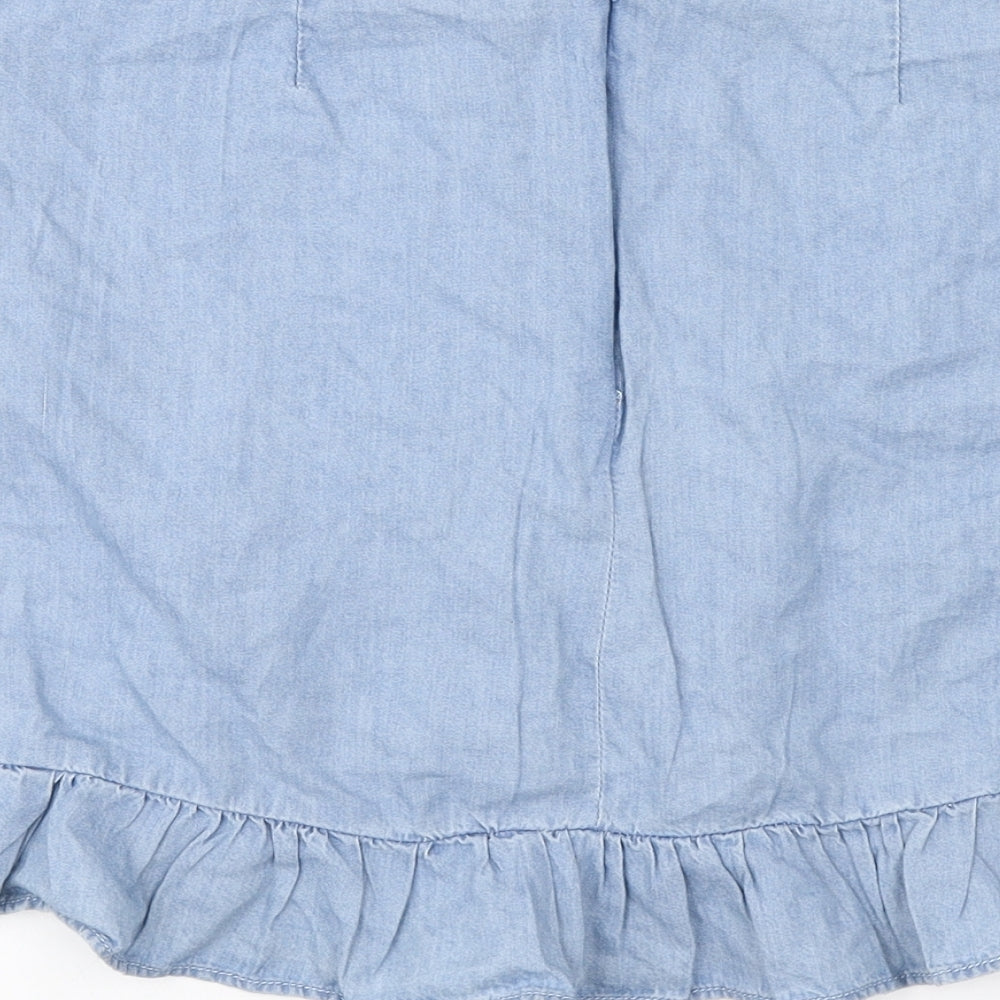 Primark Womens Blue Cotton Mini Skirt Size 12 Zip - Tie detail