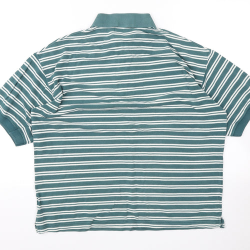 East River Mens Green Striped Cotton Polo Size L Collared Button