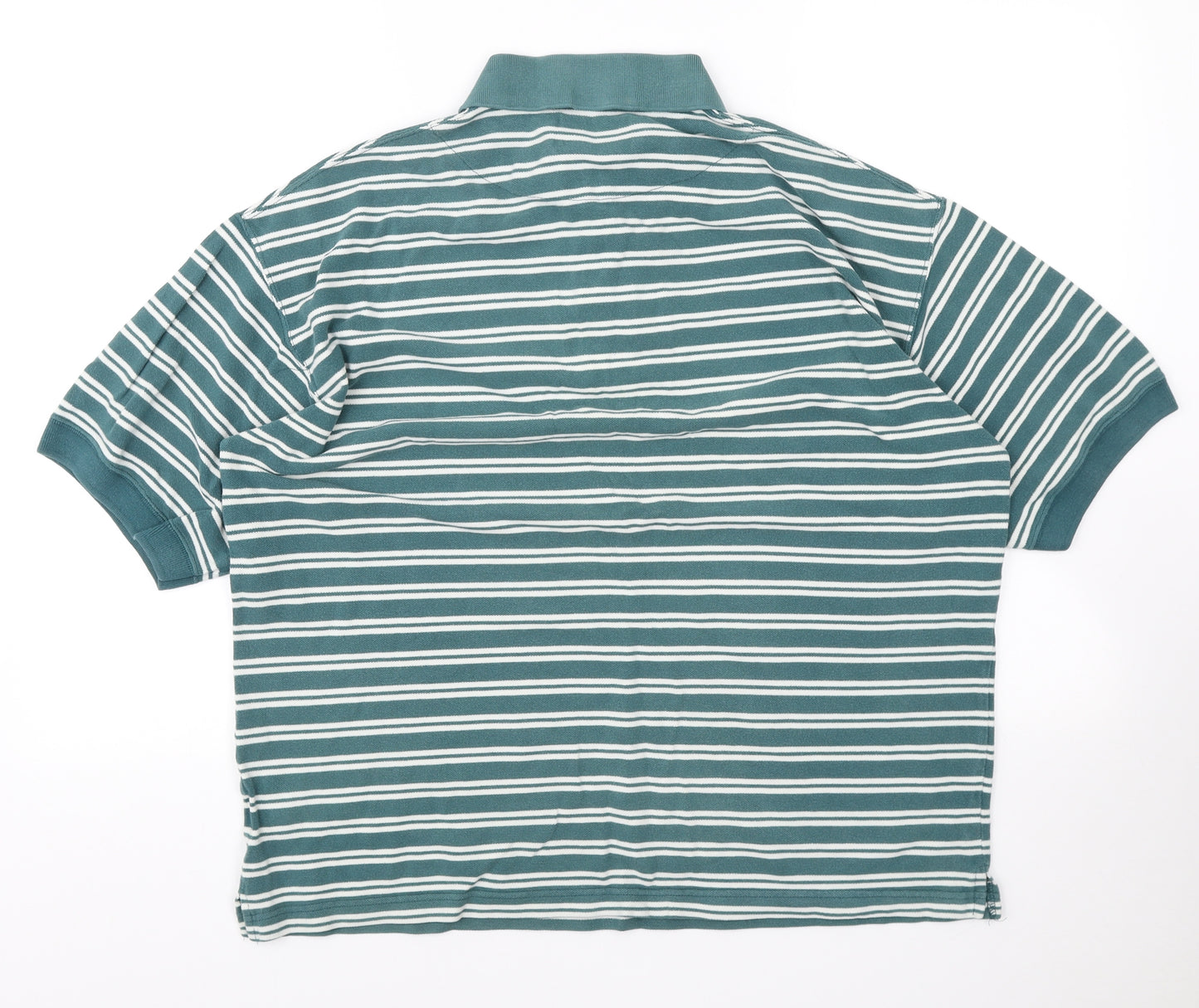 East River Mens Green Striped Cotton Polo Size L Collared Button