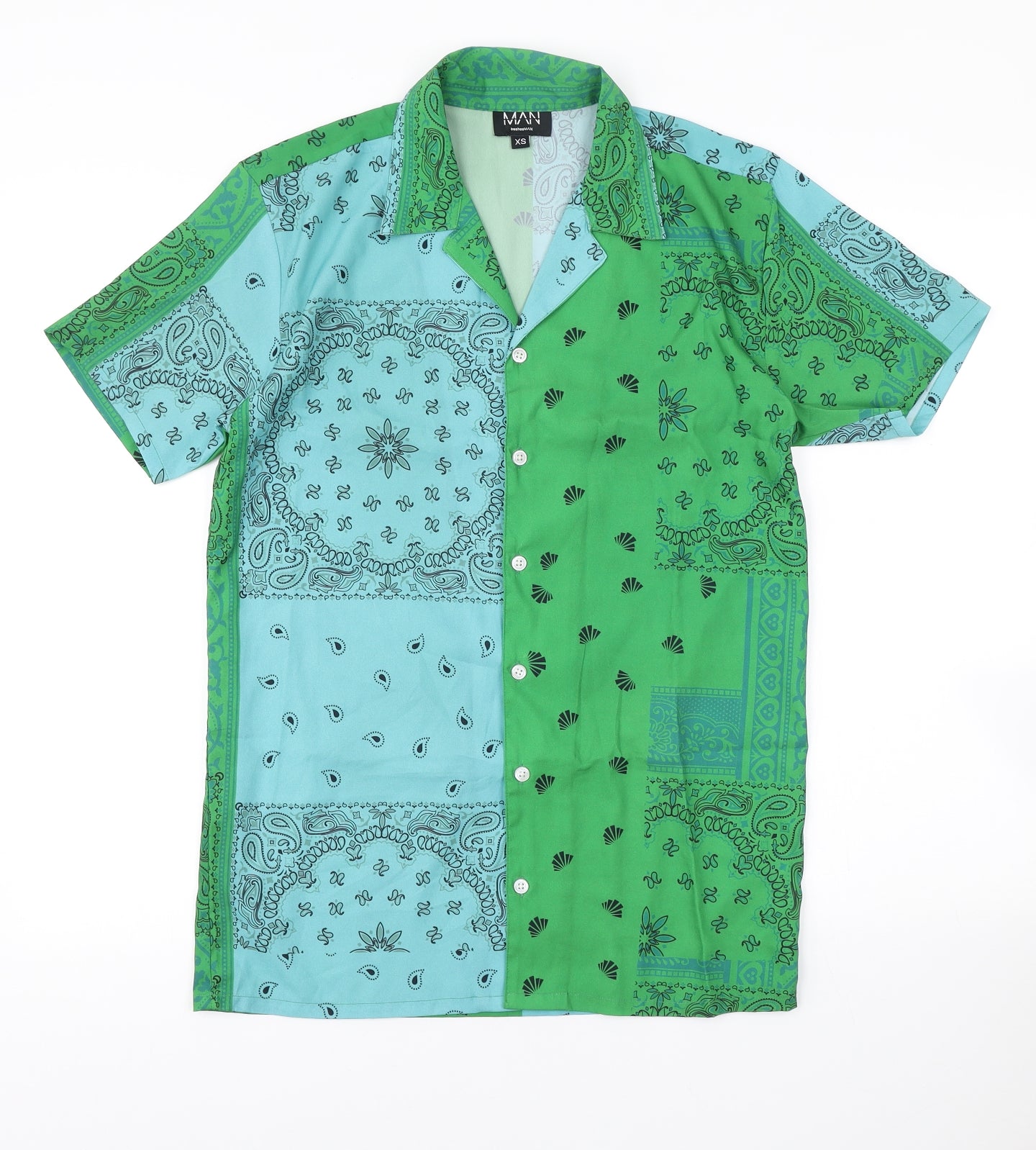 Boohoo Mens Multicoloured Paisley Polyester Button-Up Size XS Collared Button