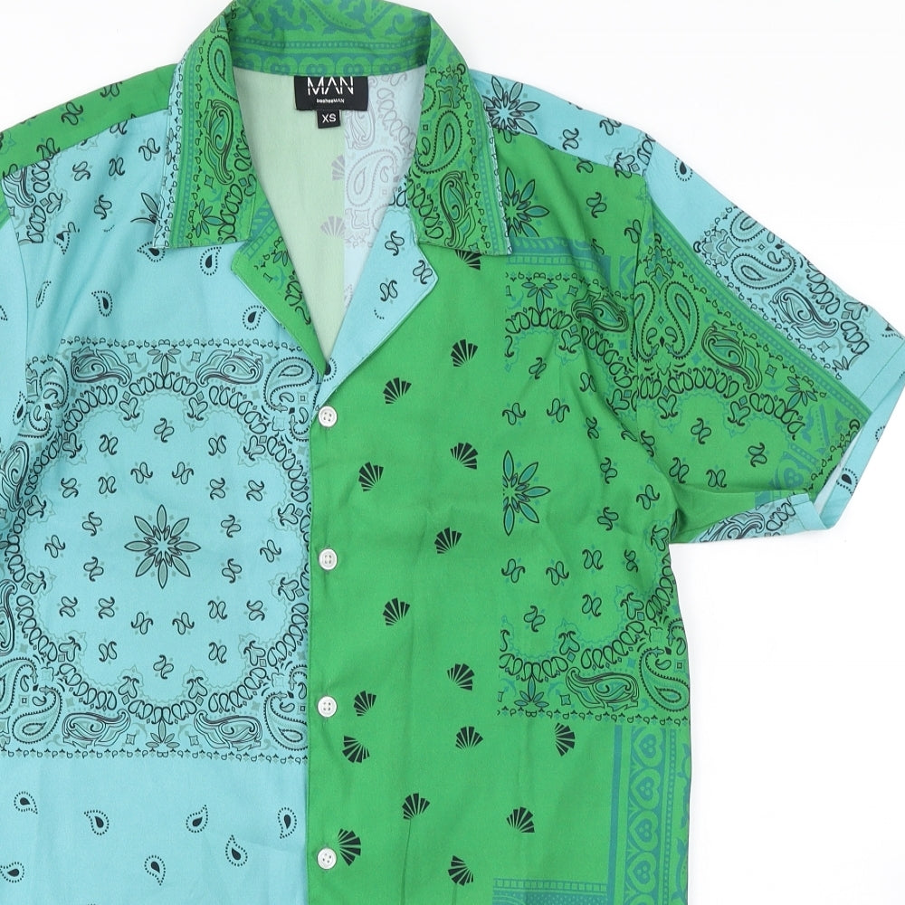 Boohoo Mens Multicoloured Paisley Polyester Button-Up Size XS Collared Button
