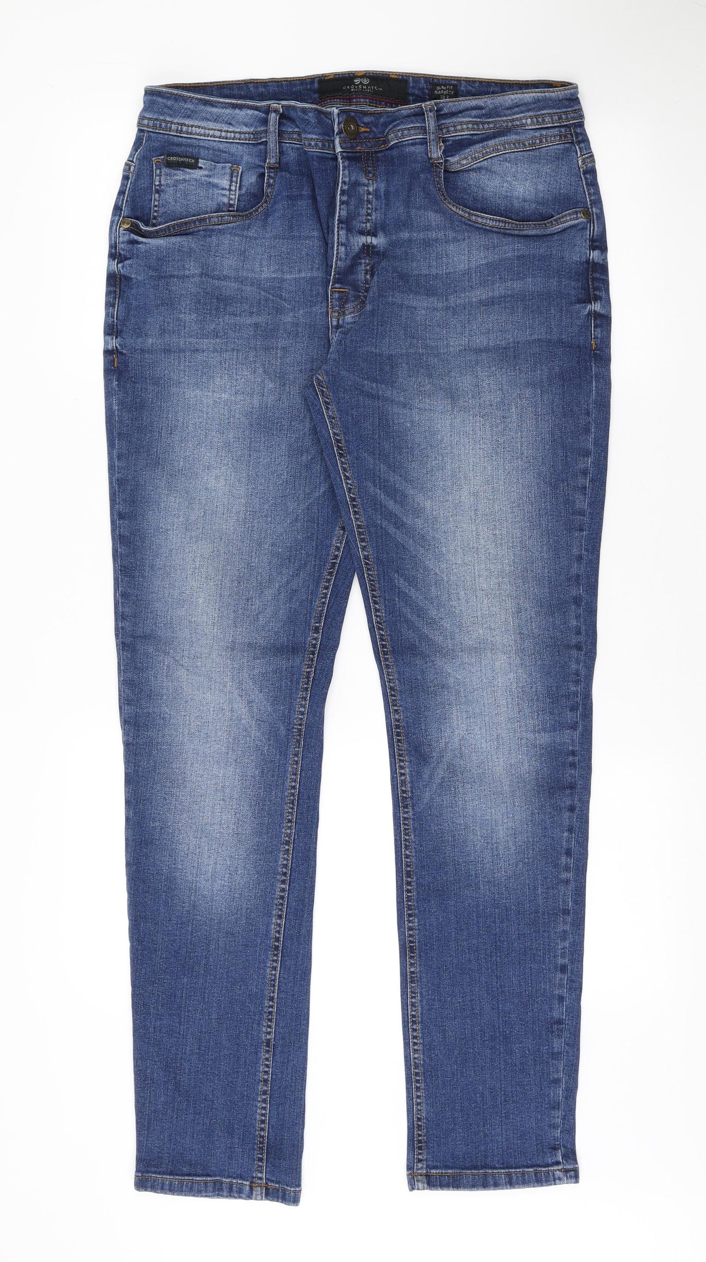 Crosshatch Mens Blue Cotton Skinny Jeans Size 36 in L31 in Slim Button