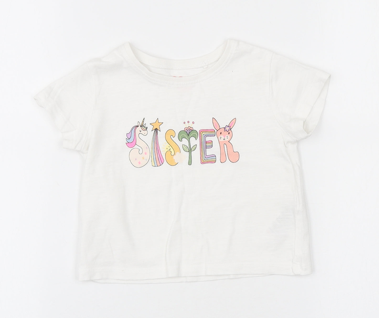 NEXT Girls White Cotton Basic T-Shirt Size 9-12 Months Round Neck Pullover - Sister