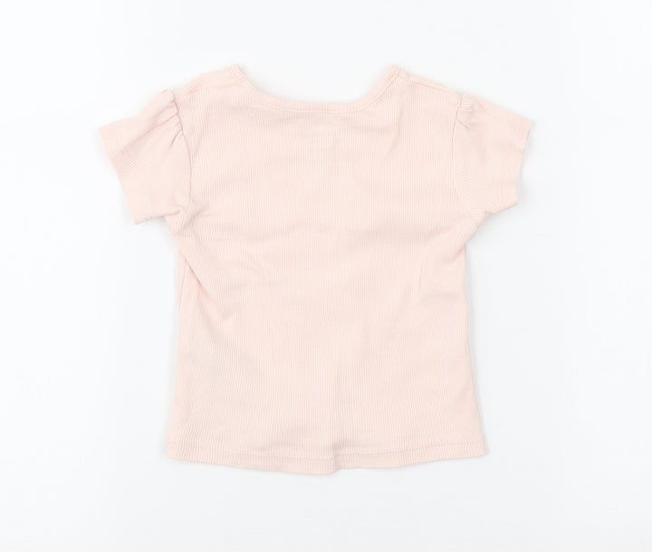 Primark Girls Pink Cotton Basic T-Shirt Size 9-12 Months Round Neck Pullover - Ribbed