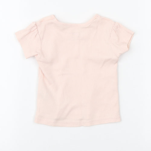 Primark Girls Pink Cotton Basic T-Shirt Size 9-12 Months Round Neck Pullover - Ribbed