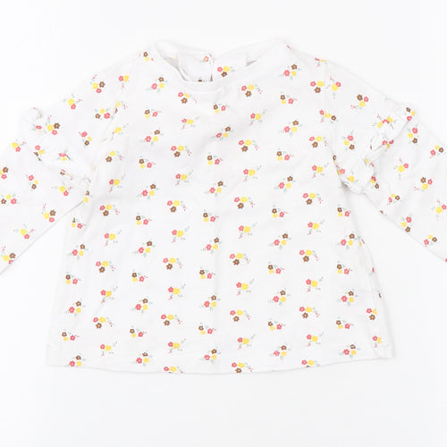 Dunnes Stores Girls White Floral Cotton Basic T-Shirt Size 9-12 Months Round Neck Button