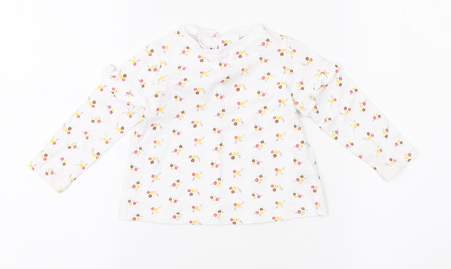 Dunnes Stores Girls White Floral Cotton Basic T-Shirt Size 9-12 Months Round Neck Button