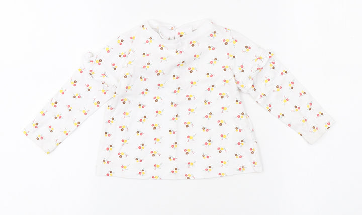 Dunnes Stores Girls White Floral Cotton Basic T-Shirt Size 9-12 Months Round Neck Button
