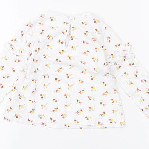 Dunnes Stores Girls White Floral Cotton Basic T-Shirt Size 9-12 Months Round Neck Button