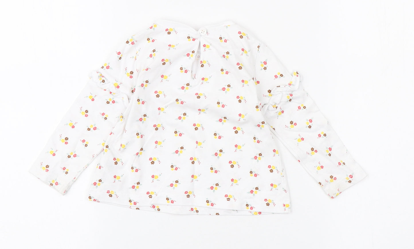 Dunnes Stores Girls White Floral Cotton Basic T-Shirt Size 9-12 Months Round Neck Button