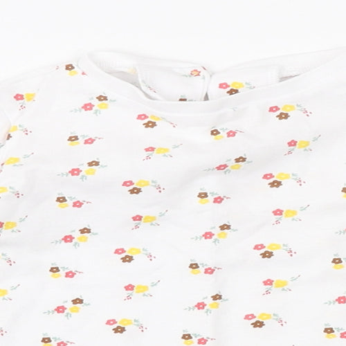 Dunnes Stores Girls White Floral Cotton Basic T-Shirt Size 9-12 Months Round Neck Button