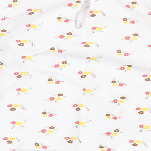 Dunnes Stores Girls White Floral Cotton Basic T-Shirt Size 9-12 Months Round Neck Button
