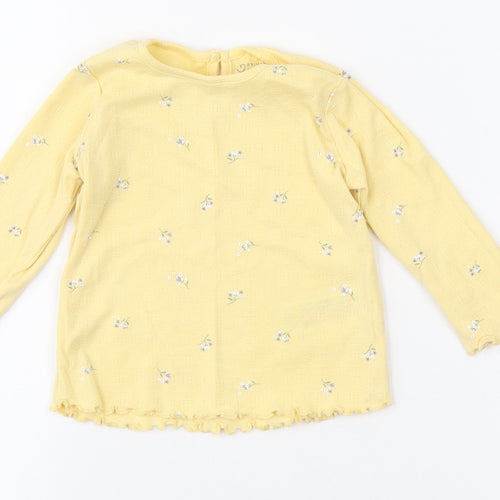 Primark Girls Yellow Floral Cotton Basic T-Shirt Size 9-12 Months Round Neck Button - Scalloped trims
