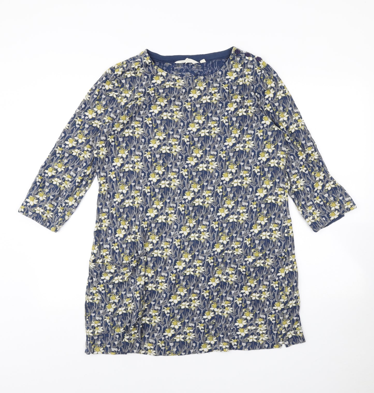 Seasalt Womens Blue Floral Cotton Basic T-Shirt Size 14 Scoop Neck