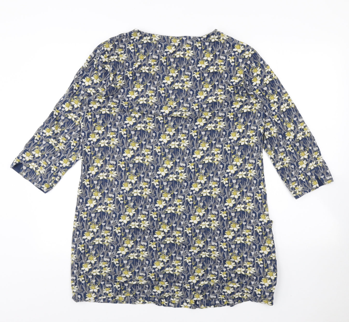Seasalt Womens Blue Floral Cotton Basic T-Shirt Size 14 Scoop Neck