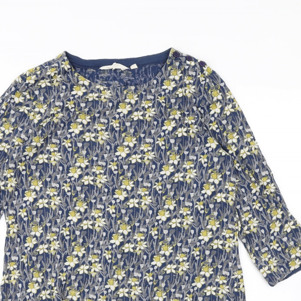 Seasalt Womens Blue Floral Cotton Basic T-Shirt Size 14 Scoop Neck