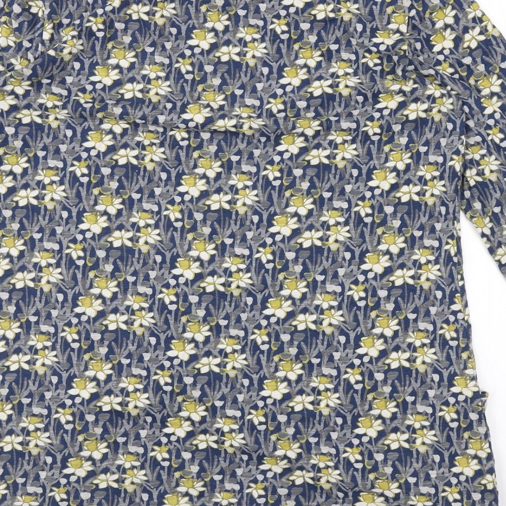Seasalt Womens Blue Floral Cotton Basic T-Shirt Size 14 Scoop Neck