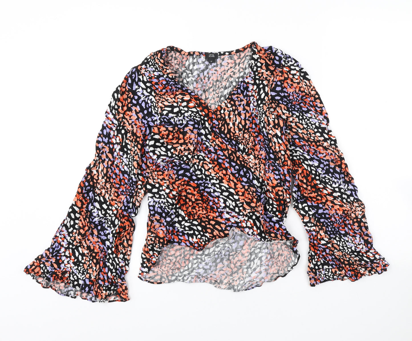 River Island Womens Multicoloured Animal Print Viscose Basic Blouse Size 10 V-Neck - Flared sleeves