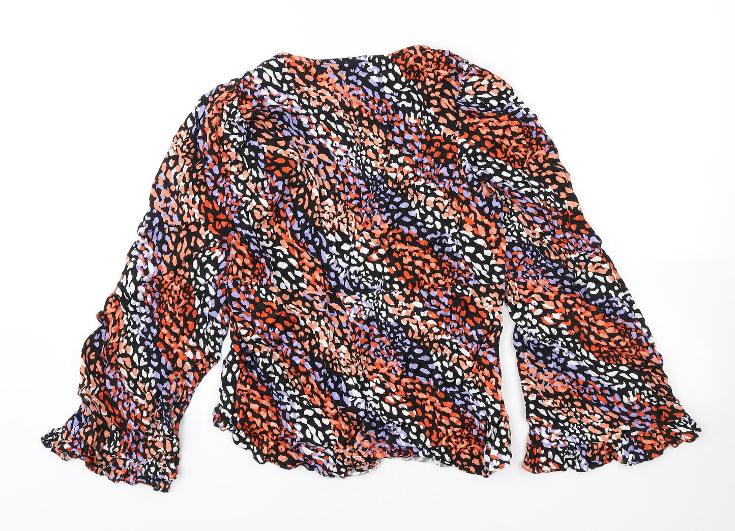 River Island Womens Multicoloured Animal Print Viscose Basic Blouse Size 10 V-Neck - Flared sleeves