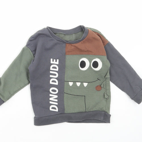 Dunnes Stores Boys Black Cotton Pullover Jumper Size 12-18 Months Pullover - Dinosaur